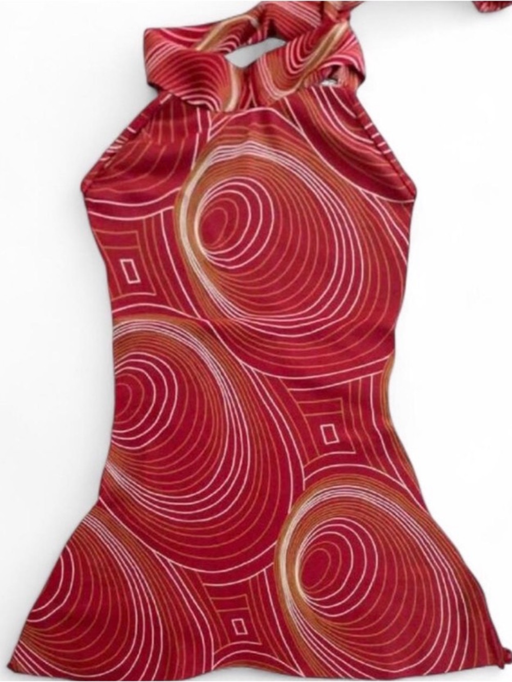 Red Halter Dress with Swirl Print